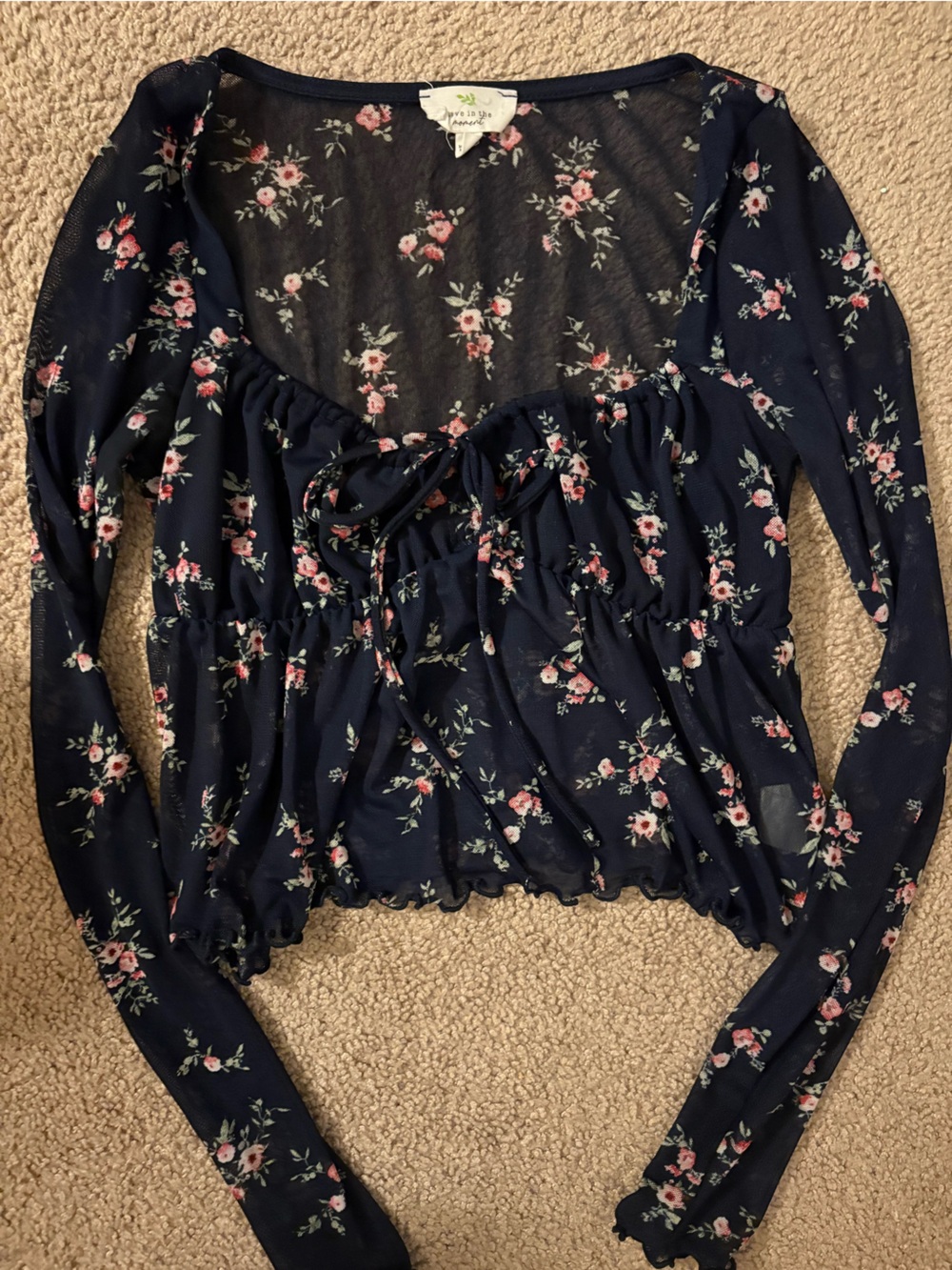 Navy Floral Tie-Front Top